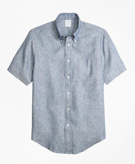 Brooks Brothers Regent Fit Dot  Irish Linen Short-sleeve Sport Shirt
