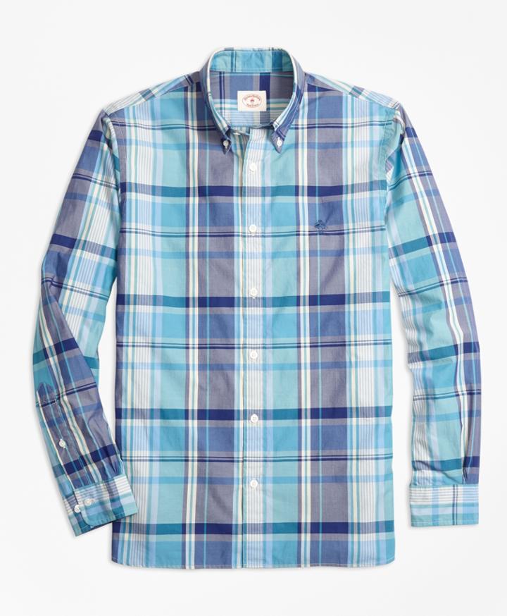 Brooks Brothers Men's Madras Plaid Cotton Poplin Sport Shirt
