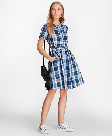 Brooks Brothers Shimmer Plaid Cotton-blend Twill Shirt Dress