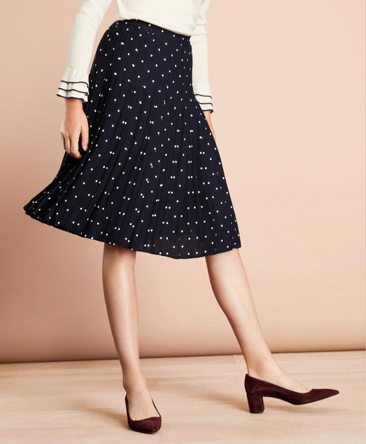 Brooks Brothers Women's Polka-dot Crepe Accordion-pleated Wrap Skirt