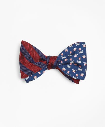 Brooks Brothers Ground Stripe With Crab And Flag Motif Print Reversible Bow Tie