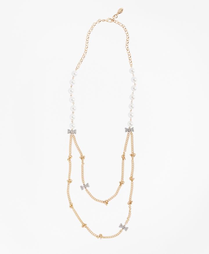 Brooks Brothers Women's Glass Pearl And Rhinestone Bow And Long Necklace