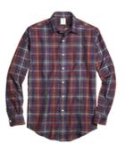 Brooks Brothers Men's Milano Fit Brown Heathered Plaid Sport Shirt