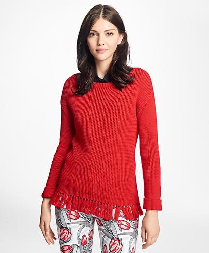 Brooks Brothers Mercerized Cotton Fringe Boatneck Sweater