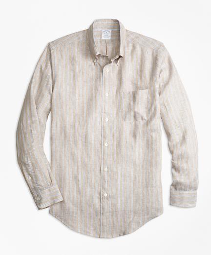 Brooks Brothers Regent Fit Safari Stripe Irish Linen Sport Shirt