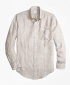 Brooks Brothers Regent Fit Safari Stripe Irish Linen Sport Shirt