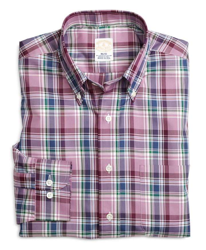 Brooks Brothers Men's Golden Fleece Slim Fit Plaid Purple Sport Shirt