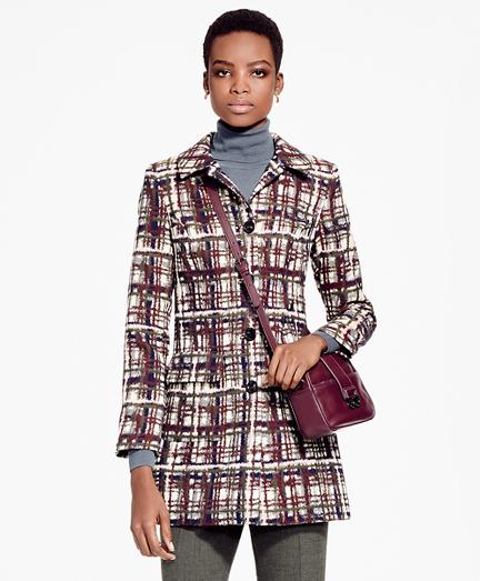 Brooks Brothers Plaid Jacquard Cotton Car Coat