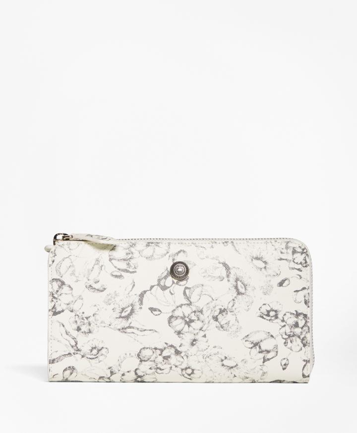 Brooks Brothers Women's Floral Leather Full Zip Wallet