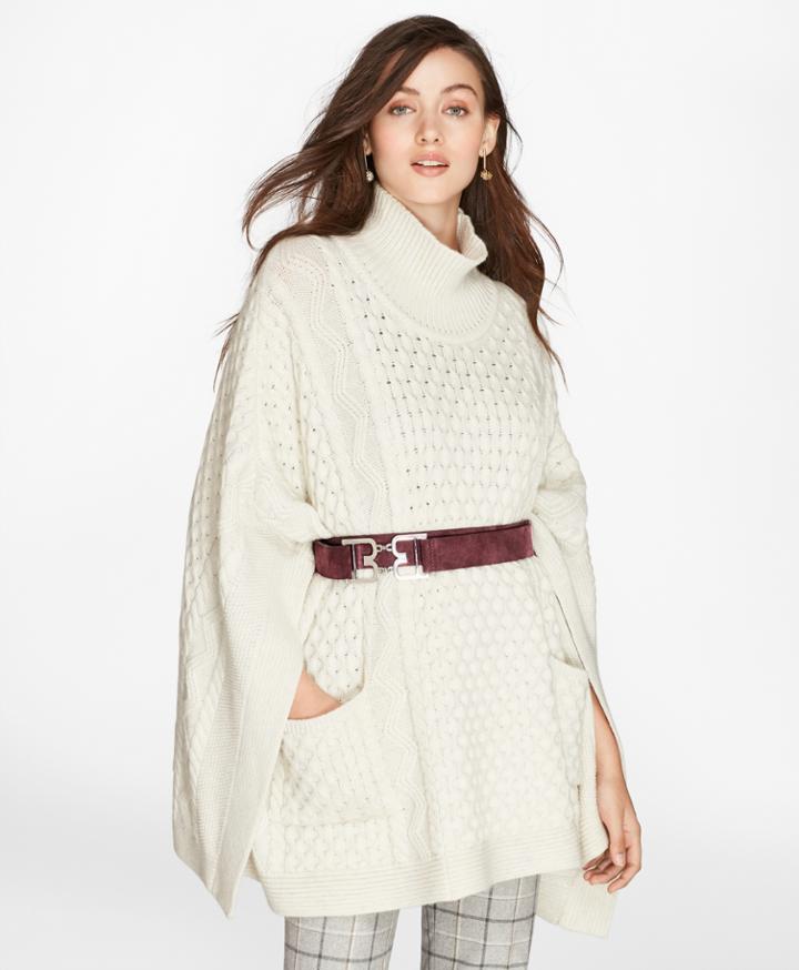 Brooks Brothers Women's Mixed-stitch Wool-cashmere Turtleneck Poncho