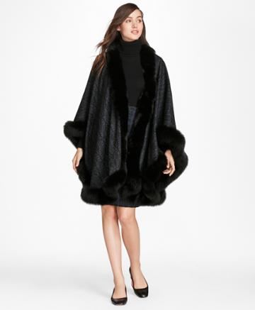 Brooks Brothers Women's Scroll-print Fox-fur-trimmed Cashmere Ruana