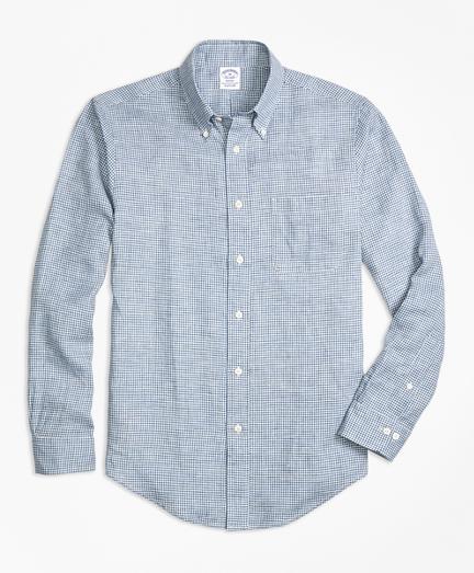 Brooks Brothers Regent Fit Gingham Irish Linen Sport Shirt
