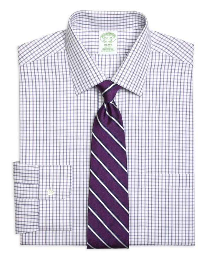 Brooks Brothers Men's Extra Slim Fit Slim-fit Dress Shirt, Non-iron Triple Twin Check