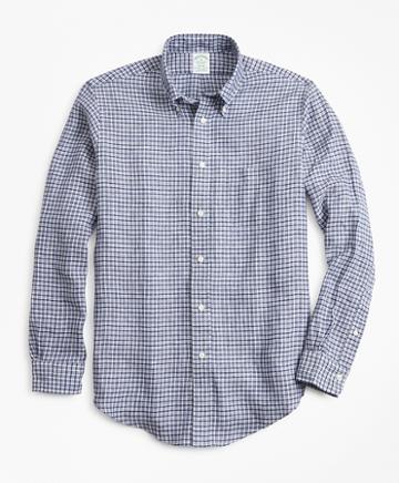 Brooks Brothers Milano Fit Ground Check Irish Linen Sport Shirt