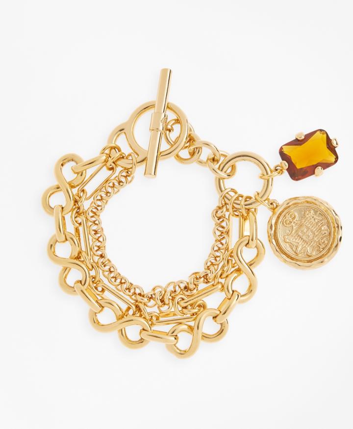 Brooks Brothers Women's Gold-plated Three-layer Chain Charm Bracelet