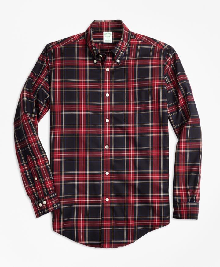 Brooks Brothers Men's Non-iron Milano Fit Black Stewart Tartan Sport Shirt