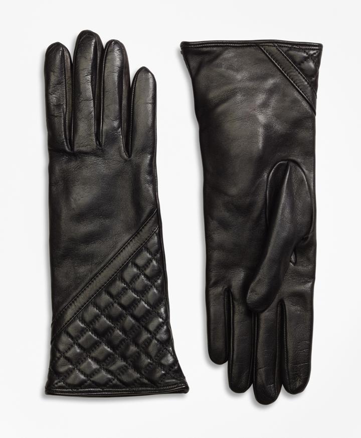 Brooks Brothers Women's Cashmere Lined Quilted Leather Gloves