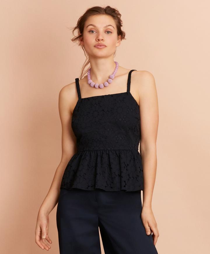 Brooks Brothers Women's Floral Cotton Eyelet Peplum Top
