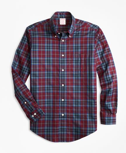 Brooks Brothers Non-iron Madison Fit Burgundy Tartan Sport Shirt