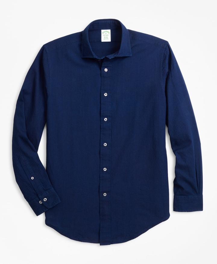 Brooks Brothers Men's Milano Fit Indigo Dobby Stripe Sport Shirt