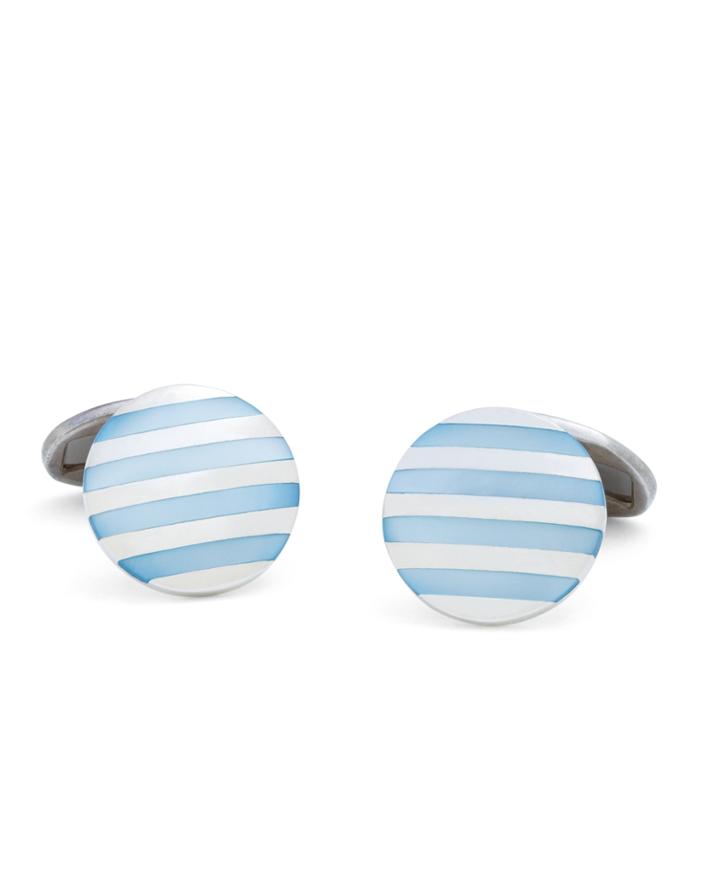 Brooks Brothers Men's Blue Stripe Mother-of-pearl Cuff Links