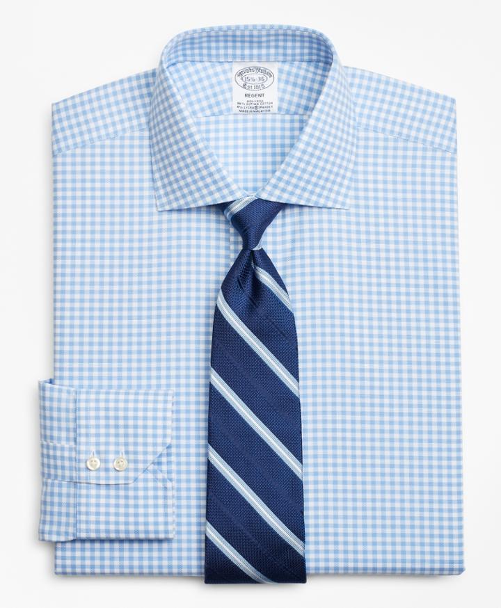 Brooks Brothers Men's Stretch Slim Fitted Dress Shirt, Non-iron Royal Oxford Gingham