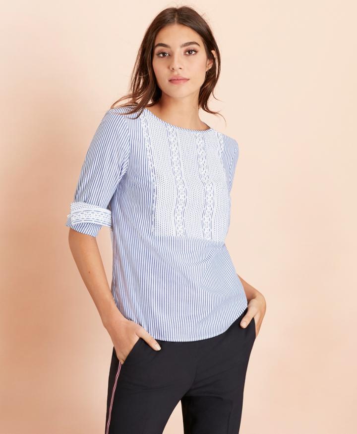 Brooks Brothers Women's Embroidered Striped Cotton Poplin Blouse