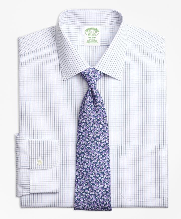 Brooks Brothers Men's Non-iron Extra Slim Fit Alternating Windowpane Dress Shirt
