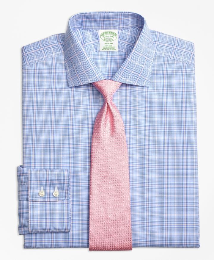 Brooks Brothers Men's Non-iron Extra Slim Fit Glen Plaid With Deco Dress Shirt