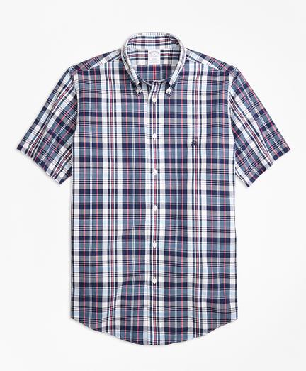 Brooks Brothers Regent Fit Slub Cotton Plaid Short-sleeve Sport Shirt