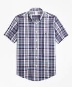 Brooks Brothers Regent Fit Slub Cotton Plaid Short-sleeve Sport Shirt