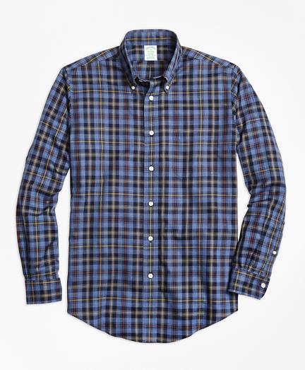 Brooks Brothers Non-iron Milano Fit Blue Heathered Plaid Sport Shirt