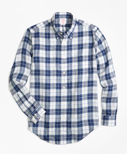 Brooks Brothers Madison Fit Grid Check Irish Linen Sport Shirt