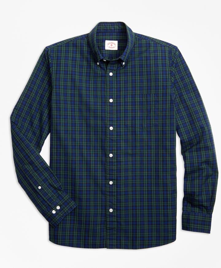 Brooks Brothers Men's Black Watch Tartan Cotton Basketweave Oxford Sport Shirt
