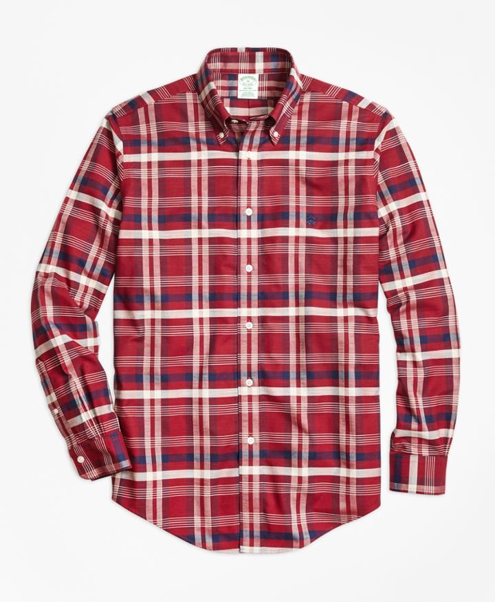 Brooks Brothers Men's Non-iron Milano Fit Red Plaid Sport Shirt