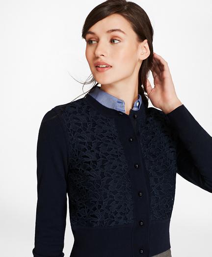Brooks Brothers Lace-trimmed Merino Wool Cropped Cardigan