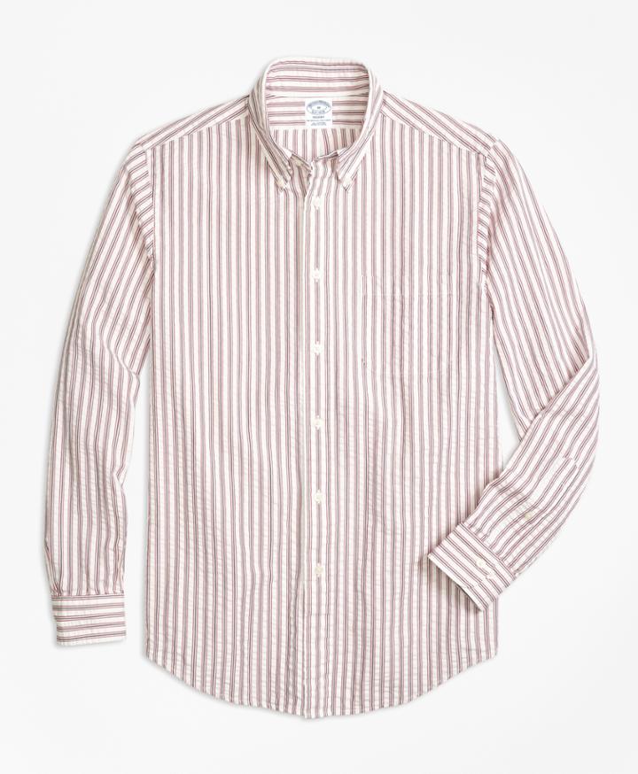 Brooks Brothers Men's Regent Fit Triple Stripe Seersucker Sport Shirt