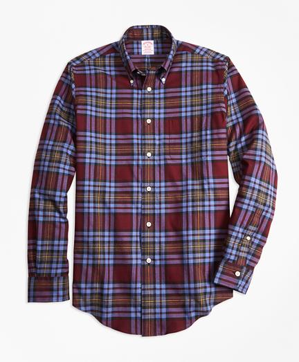 Brooks Brothers Madison Fit Burgundy Plaid Flannel Sport Shirt