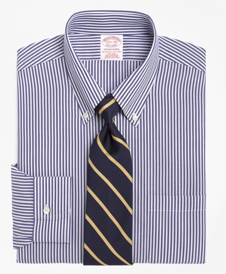 Brooks Brothers Men's Non-iron Relaxed Fit Bengal Stripe Dress Shirt