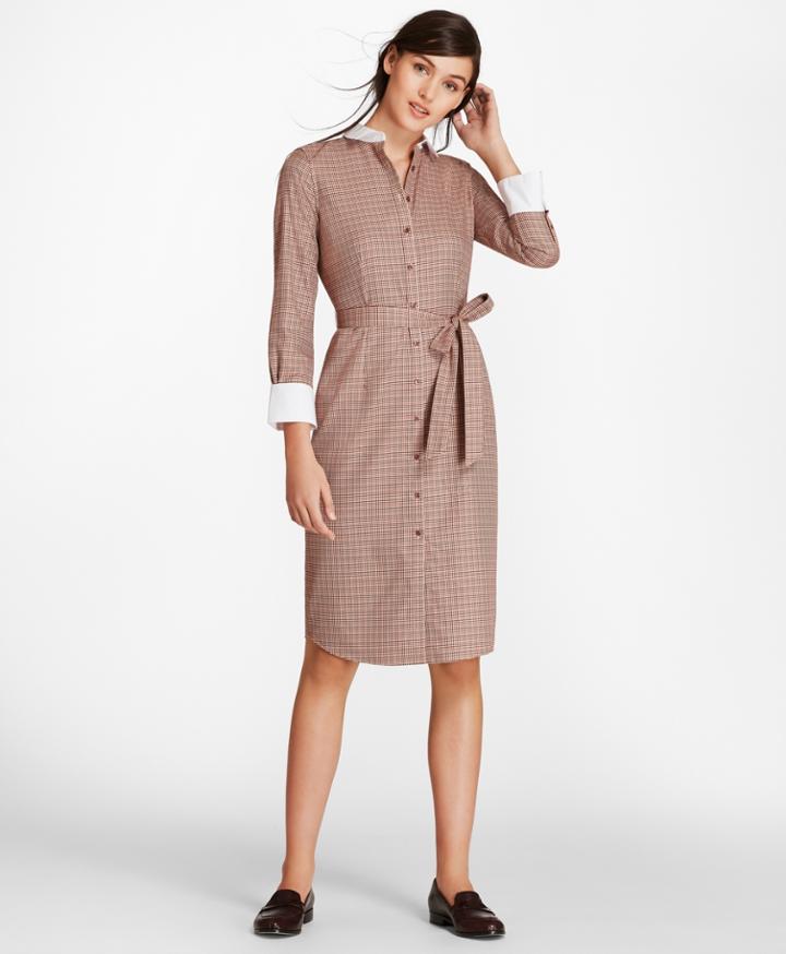 Brooks Brothers Women's Mini-plaid Cotton Twill Shirt Dress
