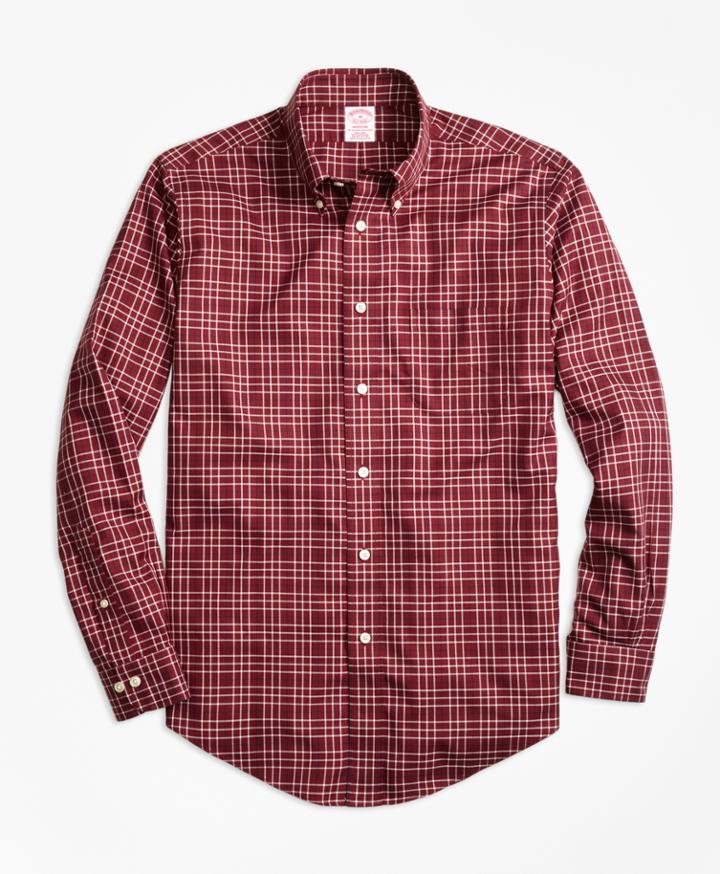 Brooks Brothers Men's Non-iron Madison Fit Herringbone Multi-tattersall Sport Shirt