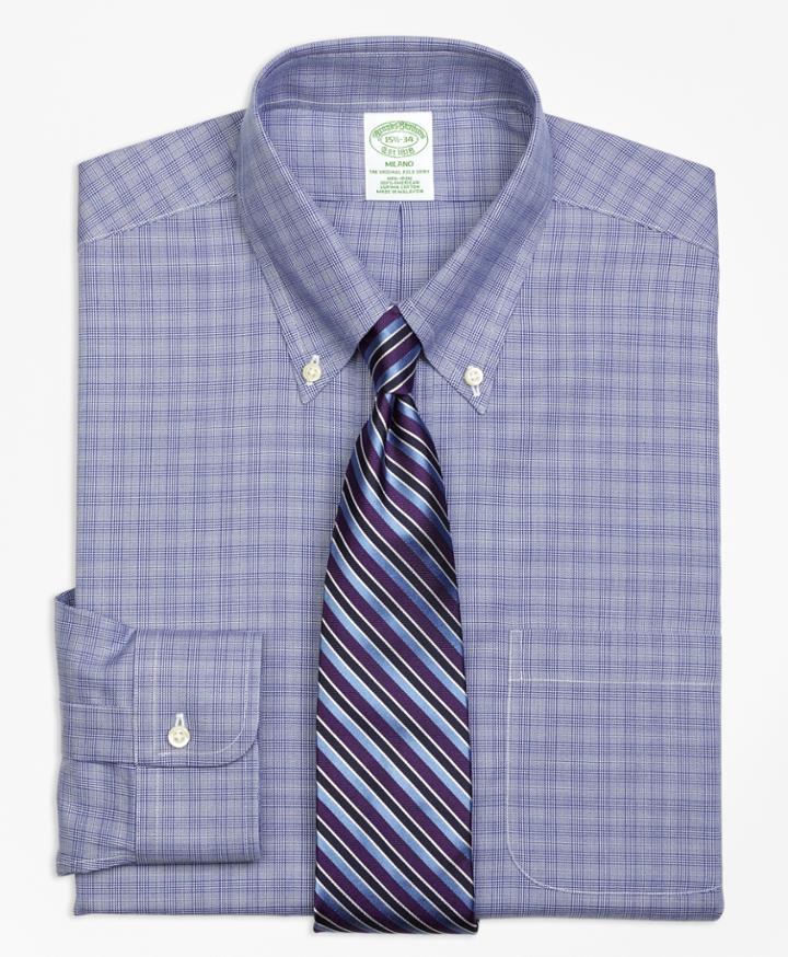 Brooks Brothers Men's Non-iron Extra Slim Fit Glen Plaid Dress Shirt