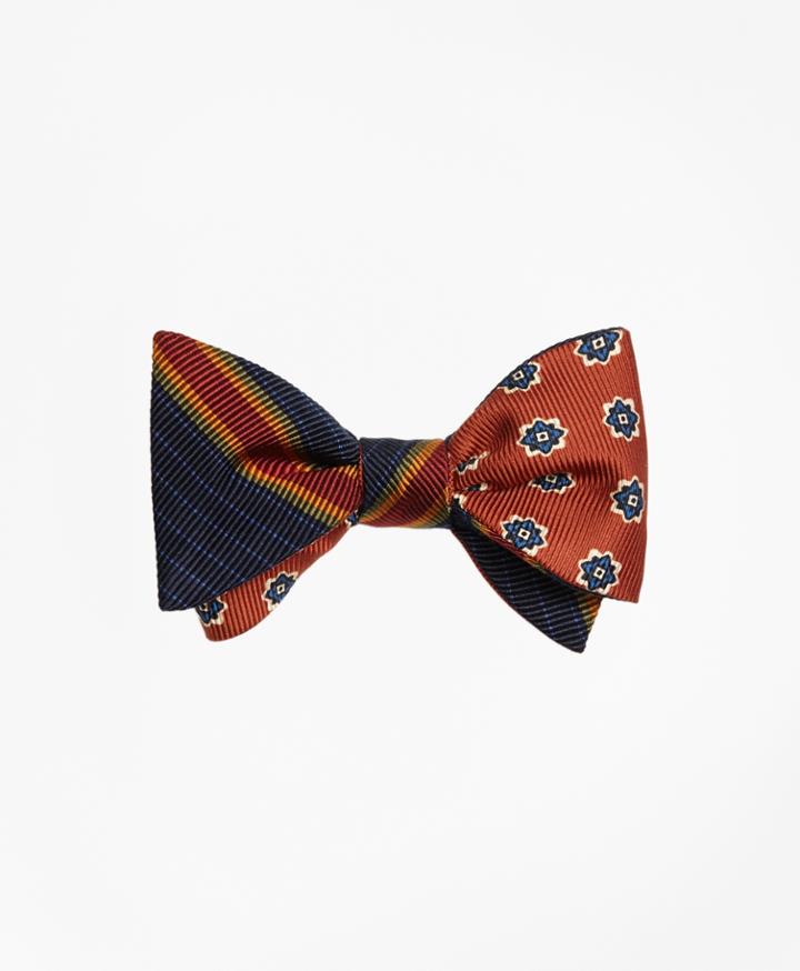 Brooks Brothers Men's Multi-framed Stripe With Print Medallion Reversible Bow Tie