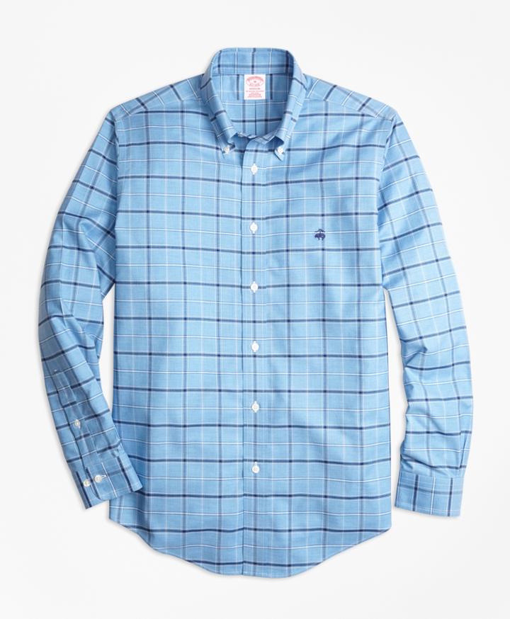 Brooks Brothers Men's Non-iron  Madison Fit Windowpane Sport Shirt