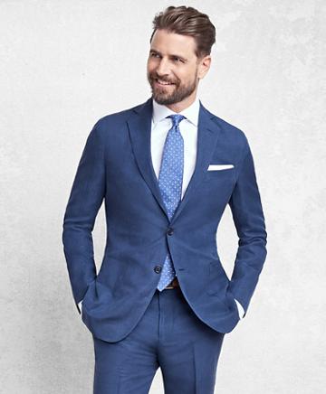 Brooks Brothers Golden Fleece Brookscloud Blue Silk And Linen Twill Suit