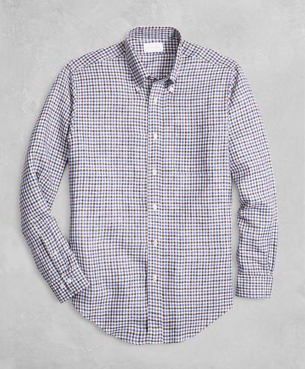 Brooks Brothers Golden Fleece Regent Fit Gingham Linen Sport Shirt