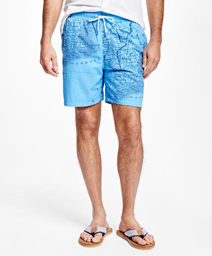 Brooks Brothers Montauk 6 Map Print Swim Trunks