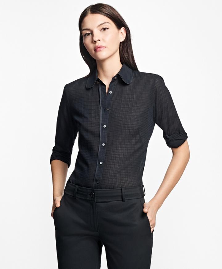 Brooks Brothers Women's Fitted Silk-trimmed Cotton Dobby Blouse