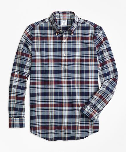 Brooks Brothers Regent Fit Madras Indigo Popover Sport Shirt