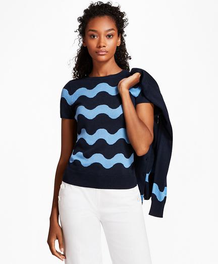 Brooks Brothers Wave-pattern Silk-cashmere Short-sleeve Shell